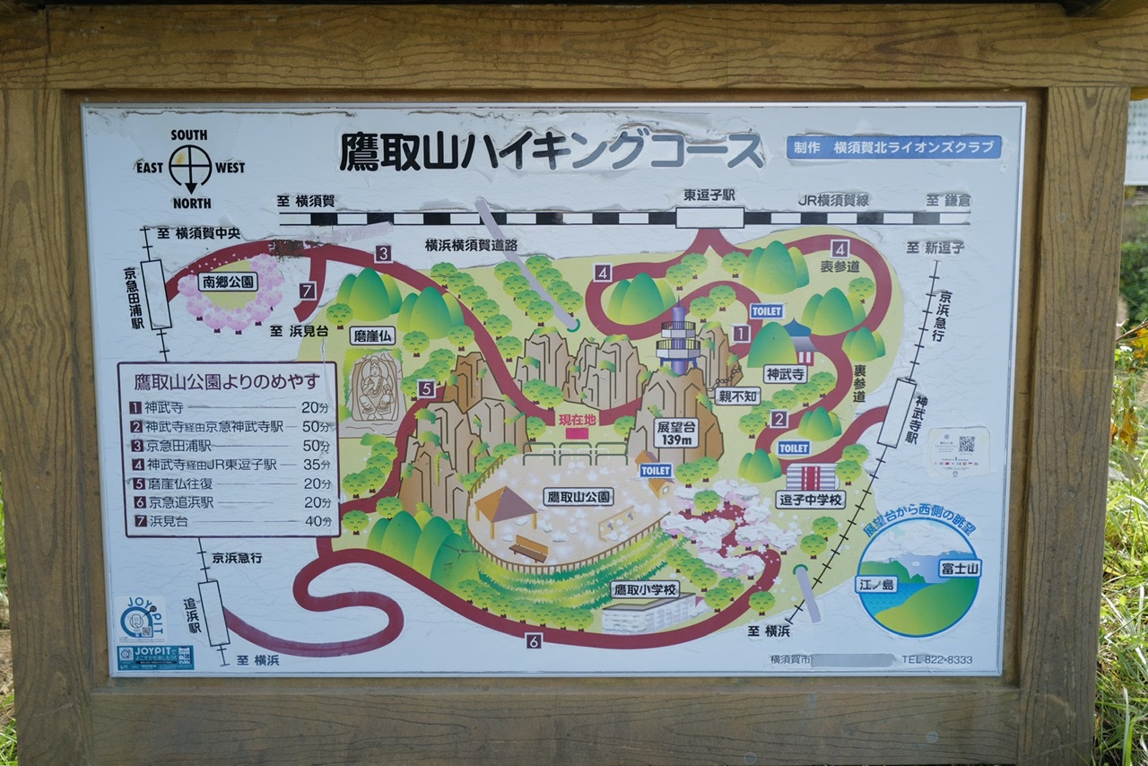 鷹取山 ハイキングコースの看板